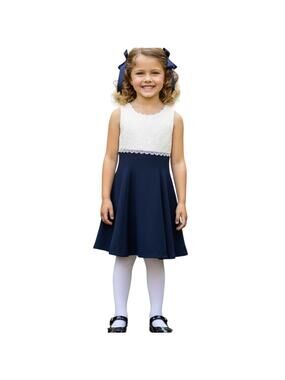 Jessica McClintock Vintage 80's Girl's Special Occasion Dress Navy White Size 12